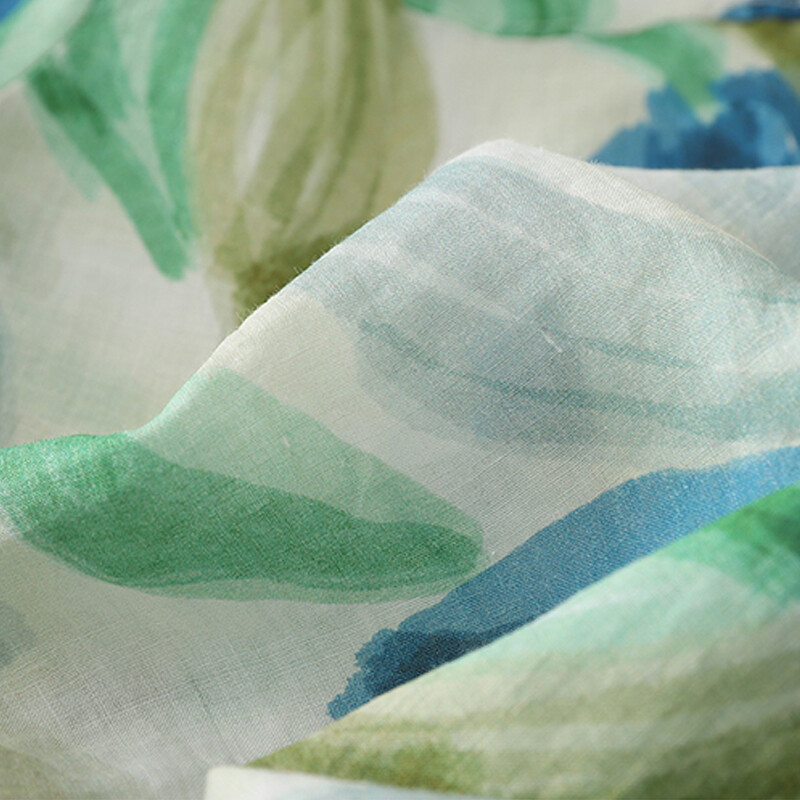 Plavo-zelena pamučna i lanena košulja dugih rukava s printom na rever ženska 2024 proljeće i jesen nova francuska mala svježa labava velika veličina