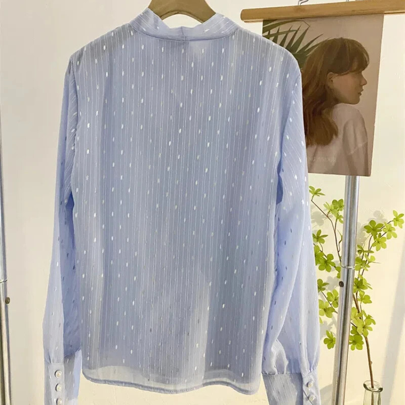 Lampion od šifona, dugih rukava, šljokica, šal, ovratnik, povez, pulover, jednobojna majica, proljeće i jesen, ležerna, elegantna ženska majica