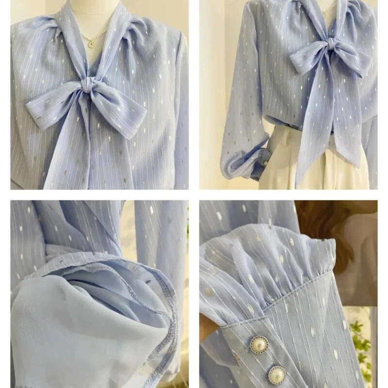 Lampion od šifona, dugih rukava, šljokica, šal, ovratnik, povez, pulover, jednobojna majica, proljeće i jesen, ležerna, elegantna ženska majica