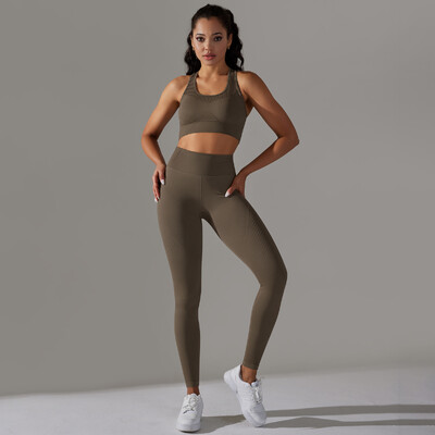 2db Női Jóga szett Melltartó Leggings Fitnesz Atlétaruha Seamless Tornatermi Sportruházat Futó Leggings Sport Szettek Edzőmellény Outfit