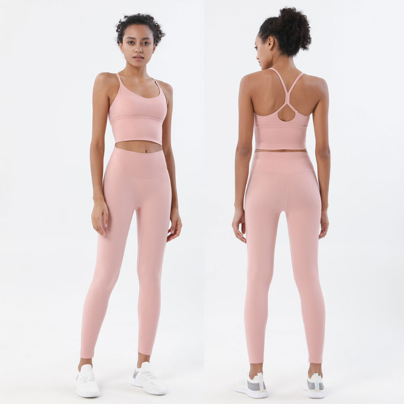 Dvodijelni ženski sportski grudnjak i tajice za fitness u teretani, jogu, trčanje, vježbanje, goli osjećaj, visoka elastičnost