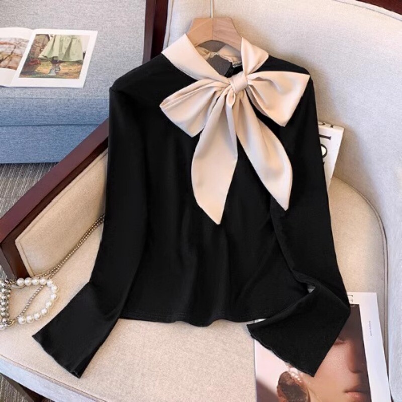 OCEANLOVE Jesen Zima Ženske košulje i bluze od flisa Korejska moda Slatke bluze Mujer Elegantne jednostavne šik majice s velikom mašnom