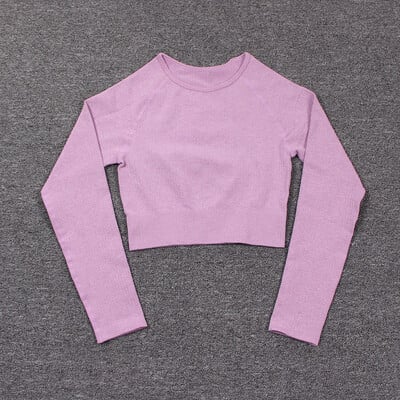 Set de yoga cu nervuri fără cusături Trening pentru femei Îmbrăcăminte sport Set de gimnastică Îmbrăcăminte de fitness Haine de antrenament Crop Top cu mânecă lungă Jambiere de yoga