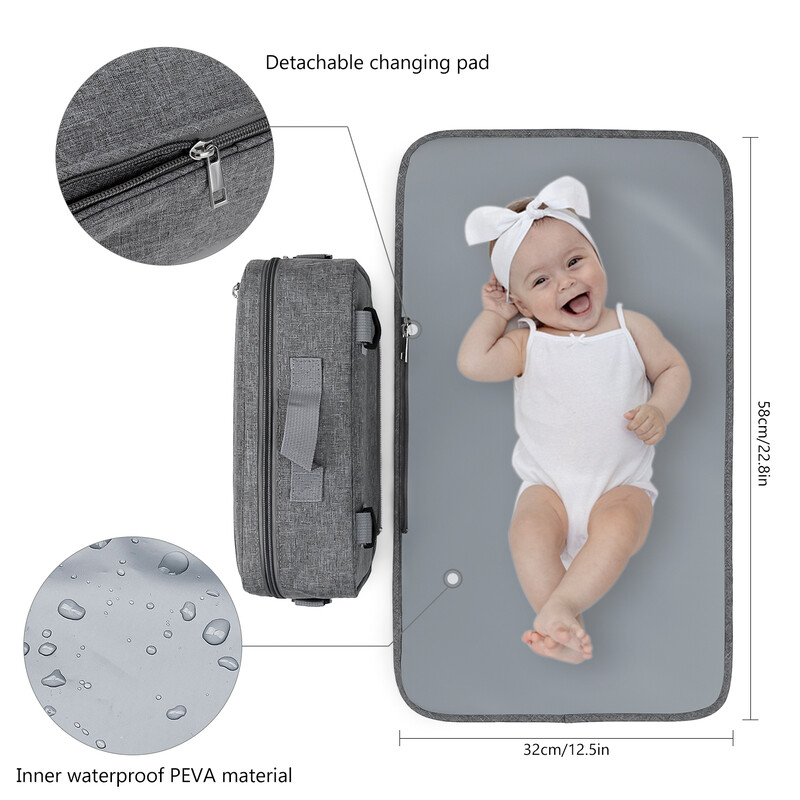 Mala torba za pelene Torba za kolica Organizator pelena Caddy za pelene s podlogom za presvlačenje, remenima za kolica i podesivim ramenom