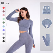 Set de yoga pentru femei, fără sudură, 2/3 buc. Îmbrăcăminte sportivă de antrenament Îmbrăcăminte de gimnastică Fitness cu mânecă lungă Crop Top Jambiere cu talie înaltă Costume sportive