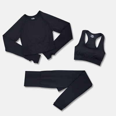 Set de yoga pentru femei, fără sudură, 2/3 buc. Îmbrăcăminte sportivă de antrenament Îmbrăcăminte de gimnastică Fitness cu mânecă lungă Crop Top Jambiere cu talie înaltă Costume sportive