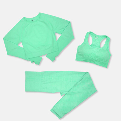 Set de yoga pentru femei, fără sudură, 2/3 buc. Îmbrăcăminte sportivă de antrenament Îmbrăcăminte de gimnastică Fitness cu mânecă lungă Crop Top Jambiere cu talie înaltă Costume sportive