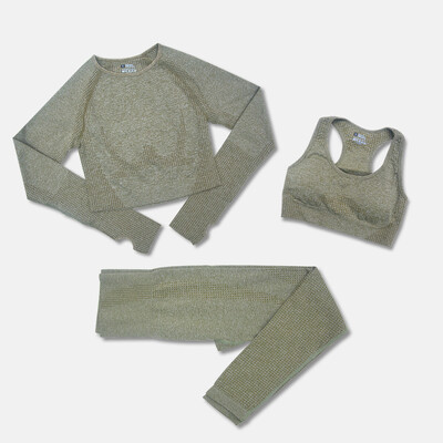 Set de yoga pentru femei, fără sudură, 2/3 buc. Îmbrăcăminte sportivă de antrenament Îmbrăcăminte de gimnastică Fitness cu mânecă lungă Crop Top Jambiere cu talie înaltă Costume sportive