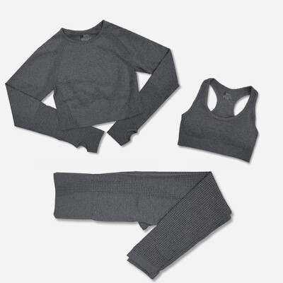 Set de yoga pentru femei, fără sudură, 2/3 buc. Îmbrăcăminte sportivă de antrenament Îmbrăcăminte de gimnastică Fitness cu mânecă lungă Crop Top Jambiere cu talie înaltă Costume sportive
