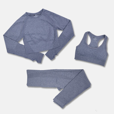 Set de yoga pentru femei, fără sudură, 2/3 buc. Îmbrăcăminte sportivă de antrenament Îmbrăcăminte de gimnastică Fitness cu mânecă lungă Crop Top Jambiere cu talie înaltă Costume sportive