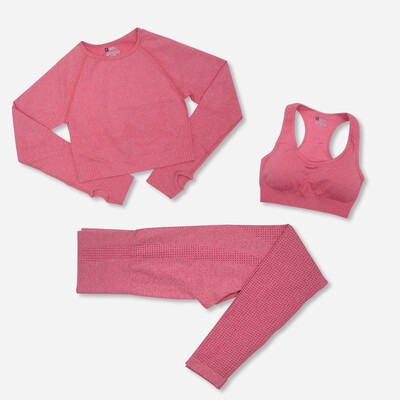 Set de yoga pentru femei, fără sudură, 2/3 buc. Îmbrăcăminte sportivă de antrenament Îmbrăcăminte de gimnastică Fitness cu mânecă lungă Crop Top Jambiere cu talie înaltă Costume sportive
