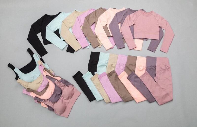 Σετ 2/3 τεμαχίων Γυναικεία σετ γιόγκα χωρίς ραφές Ρούχα γυμναστικής για γυναίκες με ψηλόμεσο αθλητικό κολάν μακρυμάνικο μπλουζάκι και σουτιέν Crop