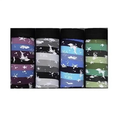 4 buc./Linie de lenjerie de corp pentru bărbați Boxer cu imprimeuri, cu talie mijlocie, elastică, elegantă, pentru bărbați, rezistentă, respirabilă, L-4XL