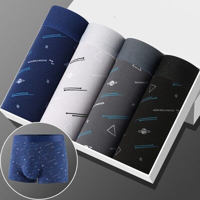 4 buc./Linie de lenjerie de corp pentru bărbați Boxer cu imprimeuri, cu talie mijlocie, elastică, elegantă, pentru bărbați, rezistentă, respirabilă, L-4XL