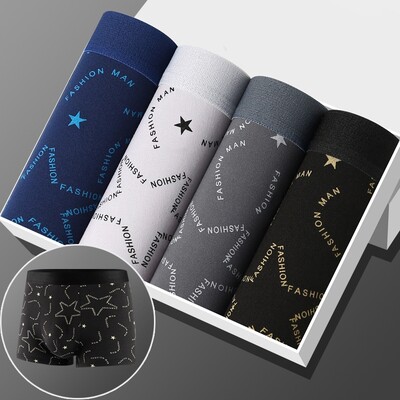 4 buc./Linie de lenjerie de corp pentru bărbați Boxer cu imprimeuri, cu talie mijlocie, elastică, elegantă, pentru bărbați, rezistentă, respirabilă, L-4XL