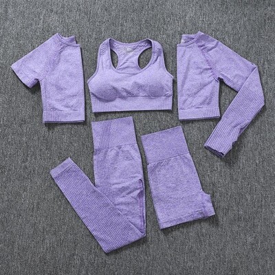 2/3/5 buc. Costume sportive pentru femei fără sudură Set de yoga Îmbrăcăminte sportivă de antrenament Îmbrăcăminte de gimnastică Fitness Top cu mânecă lungă Leggings cu talie înaltă