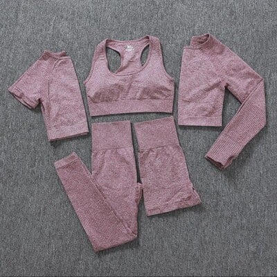 2/3/5 buc. Costume sportive pentru femei fără sudură Set de yoga Îmbrăcăminte sportivă de antrenament Îmbrăcăminte de gimnastică Fitness Top cu mânecă lungă Leggings cu talie înaltă