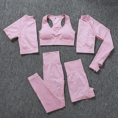 2/3/5 buc. Costume sportive pentru femei fără sudură Set de yoga Îmbrăcăminte sportivă de antrenament Îmbrăcăminte de gimnastică Fitness Top cu mânecă lungă Leggings cu talie înaltă