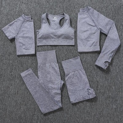2/3/5 buc. Costume sportive pentru femei fără sudură Set de yoga Îmbrăcăminte sportivă de antrenament Îmbrăcăminte de gimnastică Fitness Top cu mânecă lungă Leggings cu talie înaltă