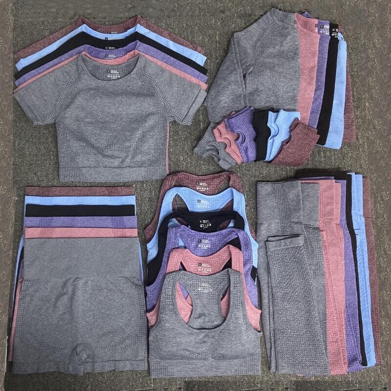 2/3/5 KOM Bešavna ženska sportska odijela Set za jogu Sportska odjeća za vježbanje Odjeća za teretanu Fitness Skraćena majica dugih rukava Tajice visokog struka