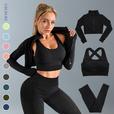 Jóga öltönyök Női Fitness Ruházat Tornatermi szett Sportruhák Edzés Gyakorlat Edzőnadrágok Hosszú ujjú Crop Top melltartó Női tréningruhák