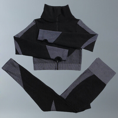 Costume de yoga Femei Îmbrăcăminte de fitness Set de gimnastică Ținute sport Antrenament Exercițiu Pantaloni de antrenament Sutien cu mânecă lungă Crop Top Treninguri pentru femei