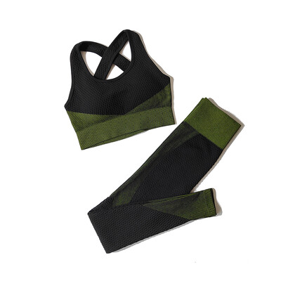 2/3 tk Naiste joogaülikond Õmblusteta silmkoelised joogapüksid Retuusid Riietus Tõmblukk Pikad varrukad Crop Top Fitness Wear Spordirõivad Jõusaalikomplekt