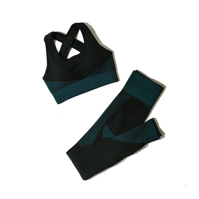 2/3 tk Naiste joogaülikond Õmblusteta silmkoelised joogapüksid Retuusid Riietus Tõmblukk Pikad varrukad Crop Top Fitness Wear Spordirõivad Jõusaalikomplekt