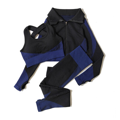 2/3 tk Naiste joogaülikond Õmblusteta silmkoelised joogapüksid Retuusid Riietus Tõmblukk Pikad varrukad Crop Top Fitness Wear Spordirõivad Jõusaalikomplekt