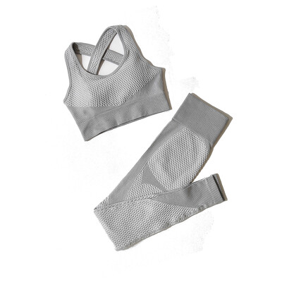 2/3 tk Naiste joogaülikond Õmblusteta silmkoelised joogapüksid Retuusid Riietus Tõmblukk Pikad varrukad Crop Top Fitness Wear Spordirõivad Jõusaalikomplekt