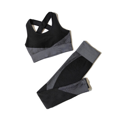 2/3 tk Naiste joogaülikond Õmblusteta silmkoelised joogapüksid Retuusid Riietus Tõmblukk Pikad varrukad Crop Top Fitness Wear Spordirõivad Jõusaalikomplekt