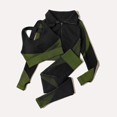 2/3 tk Naiste joogaülikond Õmblusteta silmkoelised joogapüksid Retuusid Riietus Tõmblukk Pikad varrukad Crop Top Fitness Wear Spordirõivad Jõusaalikomplekt