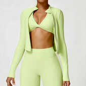 Naiste spordidressi tõmblukuga jakk Slim Fit pikkade varrukatega fitnessmantel Jooga Crop Tops Jõusaali Push Up jakk Jooksu trenni dressipluusid