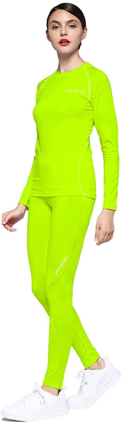 Findci Tricou cu mânecă lungă pentru femei, 2 buc./set Dry Fit, compresie atletică, cu jambiere, strat de bază