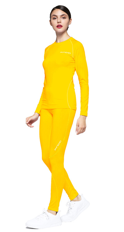 Findci Tricou cu mânecă lungă pentru femei, 2 buc./set Dry Fit, compresie atletică, cu jambiere, strat de bază