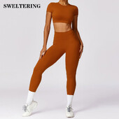 2 TK Naiste õmblusteta joogakomplekt Spordiülikond Jõusaalirõivad Treeningriided Lühikeste varrukatega Jõusaali Crop Top kõrge vöökohaga säärised Fitness Spordirõivad