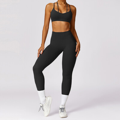 2 TK Naiste õmblusteta joogakomplekt Spordiülikond Jõusaalirõivad Treeningriided Lühikeste varrukatega Jõusaali Crop Top kõrge vöökohaga säärised Fitness Spordirõivad