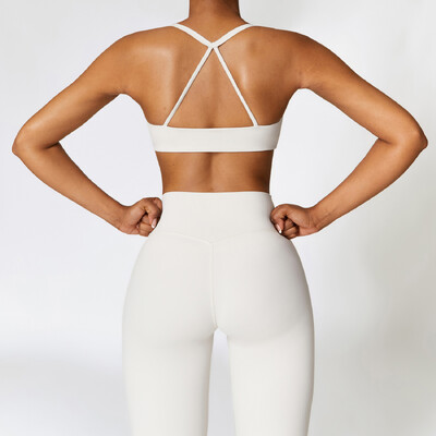 Set de yoga nou, 2 buc. Trening pentru femei, fără sudură, îmbrăcăminte sport, îmbrăcăminte de gimnastică, jambiere cu talie înaltă cu cordon, costume sportive de fitness