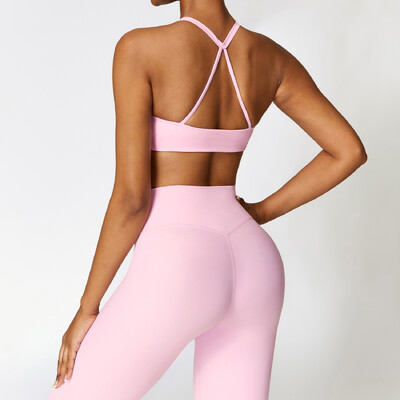 Set de yoga nou, 2 buc. Trening pentru femei, fără sudură, îmbrăcăminte sport, îmbrăcăminte de gimnastică, jambiere cu talie înaltă cu cordon, costume sportive de fitness