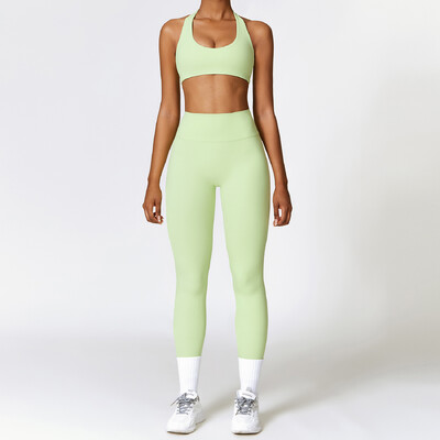 Set de yoga nou, 2 buc. Trening pentru femei, fără sudură, îmbrăcăminte sport, îmbrăcăminte de gimnastică, jambiere cu talie înaltă cu cordon, costume sportive de fitness