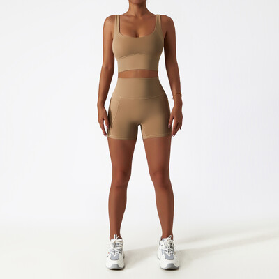 2 DB Zökkenőmentes női tréningruha jóga szett edzés Sportruházat tornatermi ruházat sportos viselet Fitness melltartó magas derekú leggings sportruha