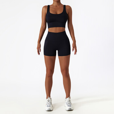 2 DB Zökkenőmentes női tréningruha jóga szett edzés Sportruházat tornatermi ruházat sportos viselet Fitness melltartó magas derekú leggings sportruha