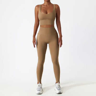 2 DB Zökkenőmentes női tréningruha jóga szett edzés Sportruházat tornatermi ruházat sportos viselet Fitness melltartó magas derekú leggings sportruha