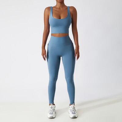 2 DB Zökkenőmentes női tréningruha jóga szett edzés Sportruházat tornatermi ruházat sportos viselet Fitness melltartó magas derekú leggings sportruha