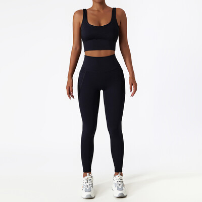 2 DB Zökkenőmentes női tréningruha jóga szett edzés Sportruházat tornatermi ruházat sportos viselet Fitness melltartó magas derekú leggings sportruha