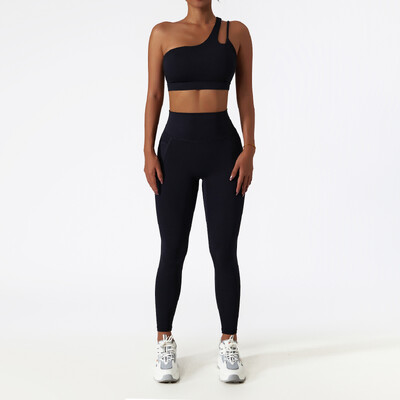 2 DB Zökkenőmentes női tréningruha jóga szett edzés Sportruházat tornatermi ruházat sportos viselet Fitness melltartó magas derekú leggings sportruha