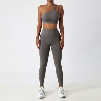 2 DB Zökkenőmentes női tréningruha jóga szett edzés Sportruházat tornatermi ruházat sportos viselet Fitness melltartó magas derekú leggings sportruha