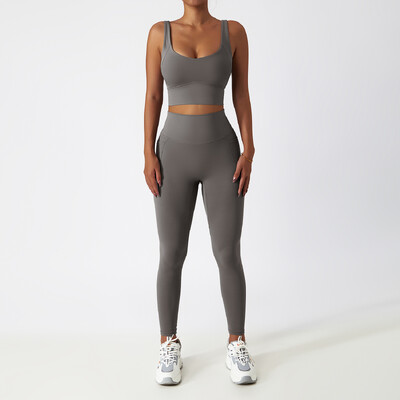 2 DB Zökkenőmentes női tréningruha jóga szett edzés Sportruházat tornatermi ruházat sportos viselet Fitness melltartó magas derekú leggings sportruha