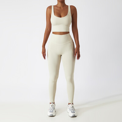 2 DB Zökkenőmentes női tréningruha jóga szett edzés Sportruházat tornatermi ruházat sportos viselet Fitness melltartó magas derekú leggings sportruha