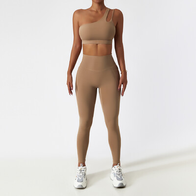 2 DB Zökkenőmentes női tréningruha jóga szett edzés Sportruházat tornatermi ruházat sportos viselet Fitness melltartó magas derekú leggings sportruha